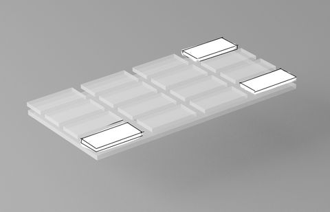 3D exploration: a flat grid of white modules with highlighted slots
