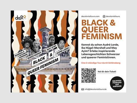 Flyer for the Black & Queer Feminism tour by Decolonial Tours Berlin