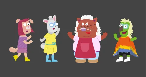 The four main characters of the children's book, including Jojo and Hellientje